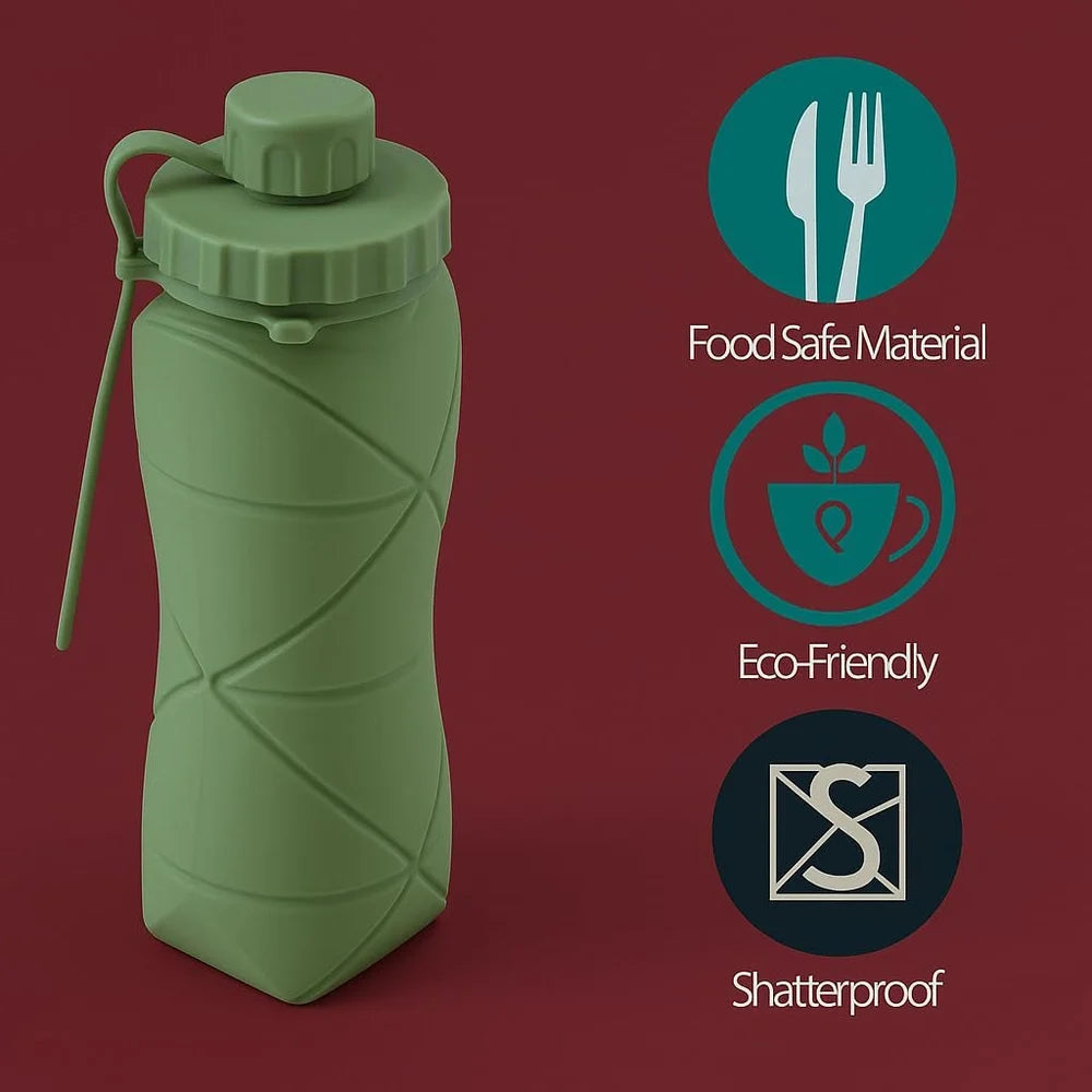 FOLDABLE SILICONE WATER BOTTLE Collapsible · 600ml · Food-Grade Silicone Bottle