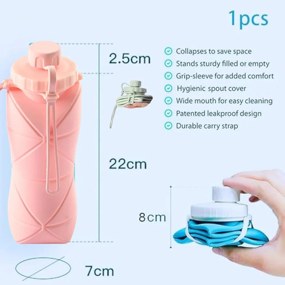 FOLDABLE SILICONE WATER BOTTLE Collapsible · 600ml · Food-Grade Silicone Bottle